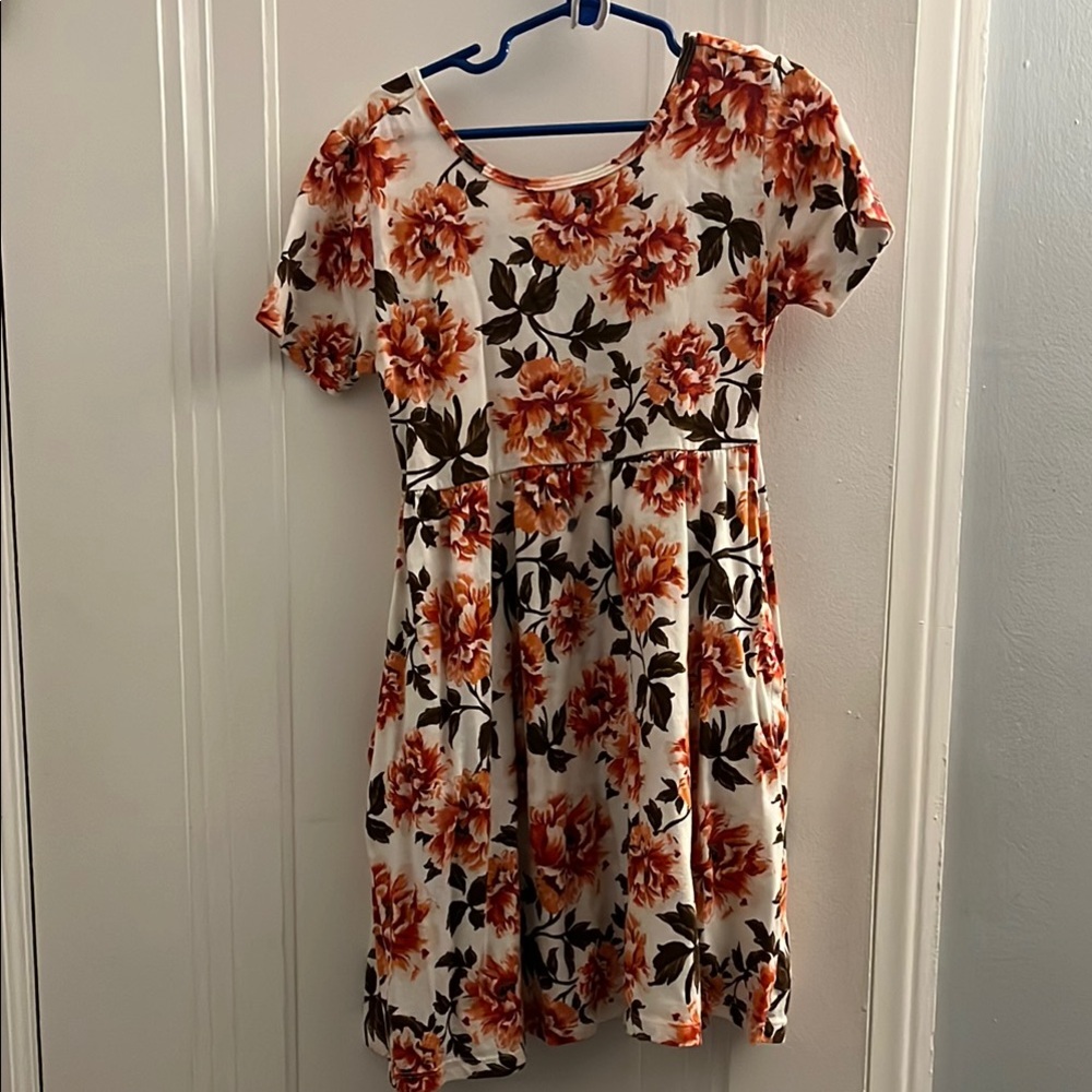 Floral Print Dress in Orange and Brown
